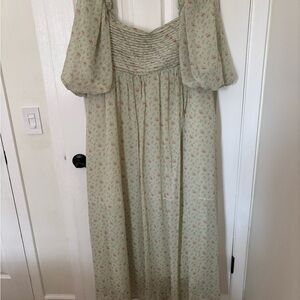 Worth Collective Melody Floral Puff-Sleeve Maxi Dress in Sage Green